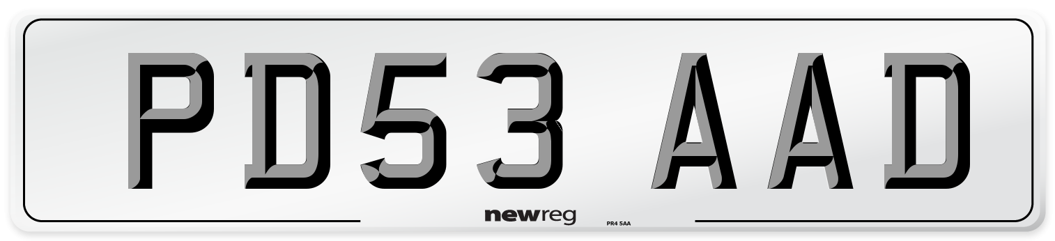 PD53 AAD Number Plate from New Reg